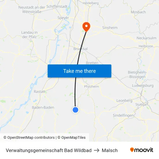 Verwaltungsgemeinschaft Bad Wildbad to Malsch map