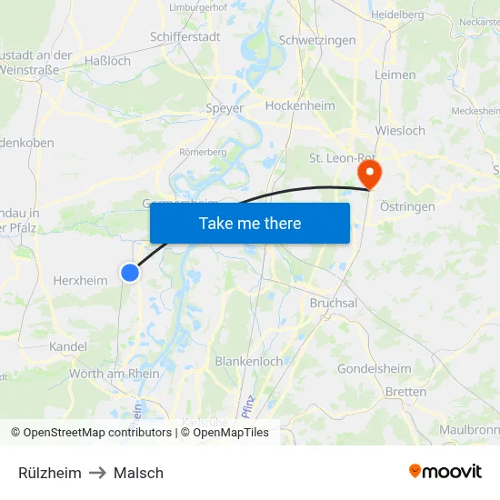 Rülzheim to Malsch map