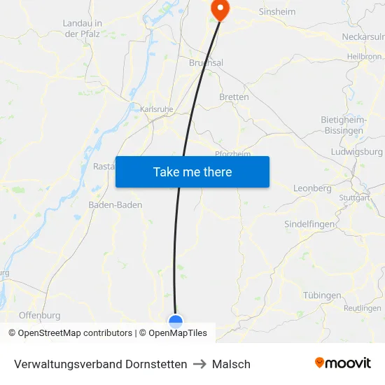 Verwaltungsverband Dornstetten to Malsch map