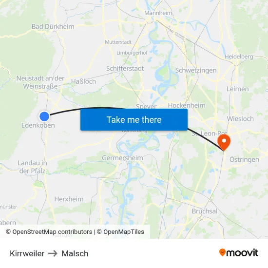 Kirrweiler to Malsch map