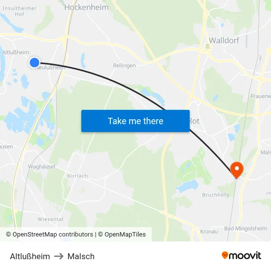 Altlußheim to Malsch map