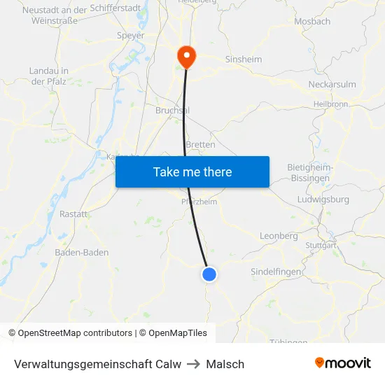 Verwaltungsgemeinschaft Calw to Malsch map