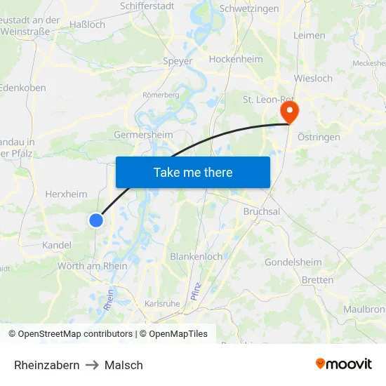 Rheinzabern to Malsch map