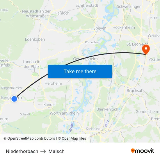 Niederhorbach to Malsch map
