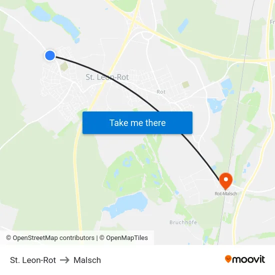 St. Leon-Rot to Malsch map