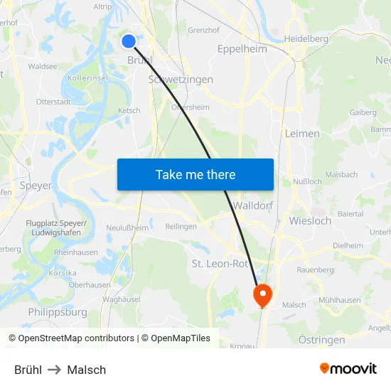 Brühl to Malsch map