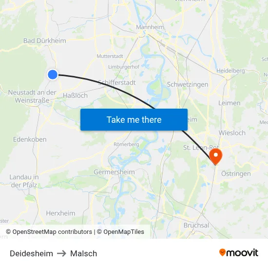 Deidesheim to Malsch map