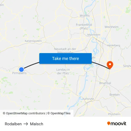 Rodalben to Malsch map