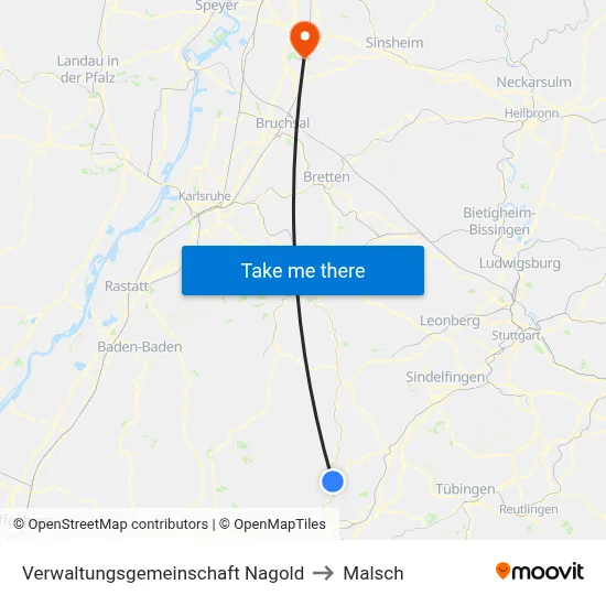 Verwaltungsgemeinschaft Nagold to Malsch map