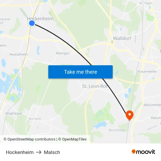 Hockenheim to Malsch map