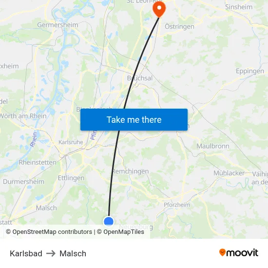 Karlsbad to Malsch map