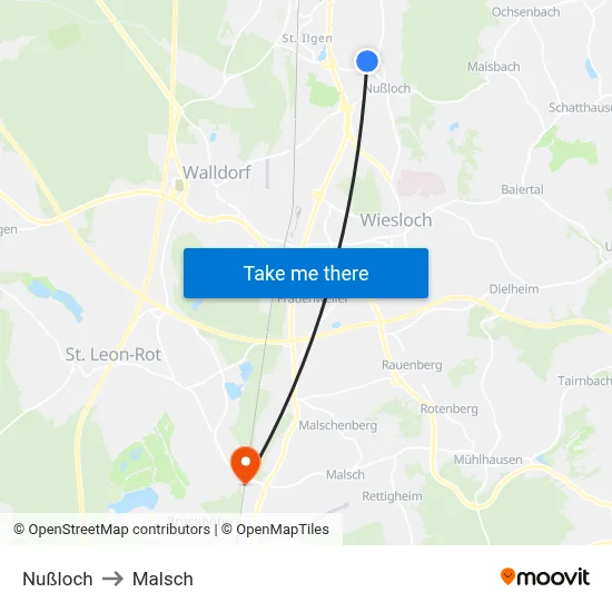 Nußloch to Malsch map