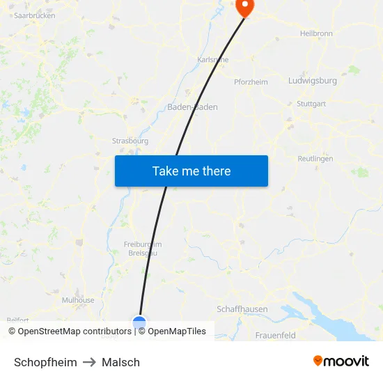 Schopfheim to Malsch map