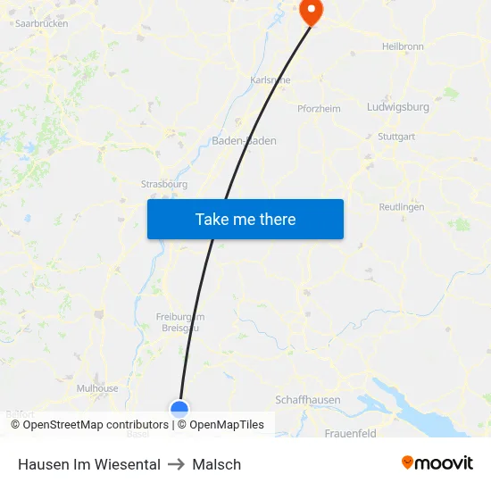 Hausen Im Wiesental to Malsch map