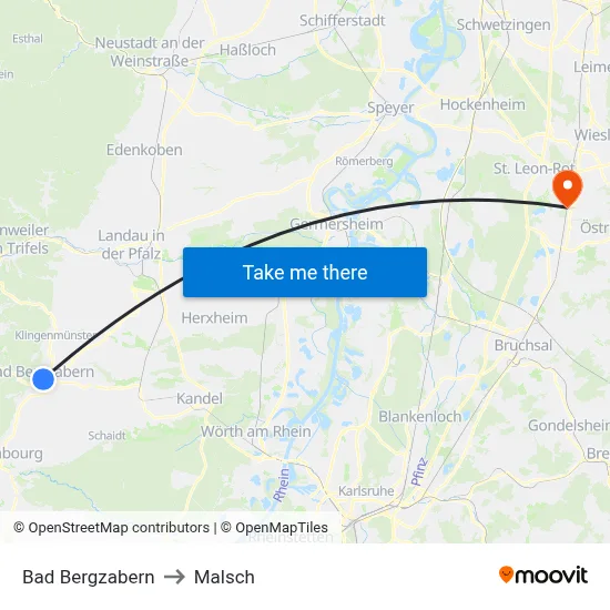 Bad Bergzabern to Malsch map