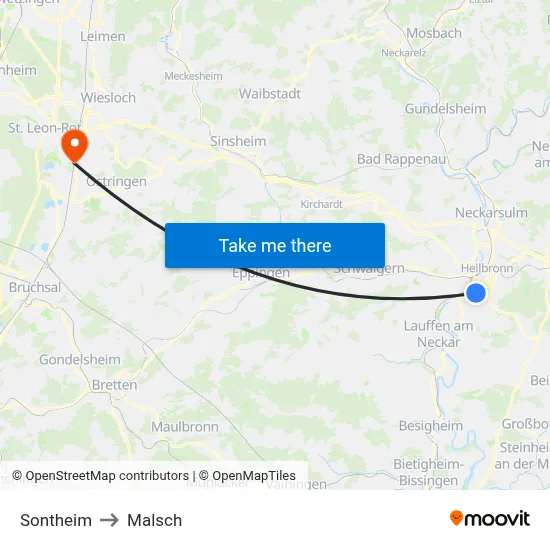 Sontheim to Malsch map