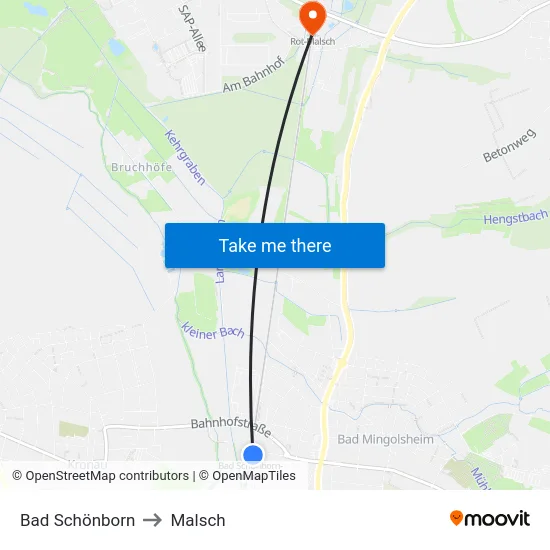 Bad Schönborn to Malsch map