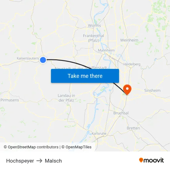 Hochspeyer to Malsch map