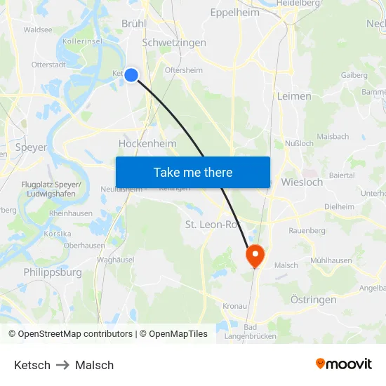 Ketsch to Malsch map