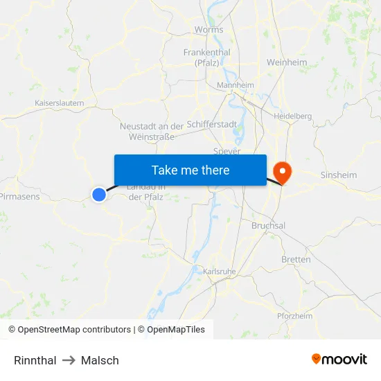 Rinnthal to Malsch map