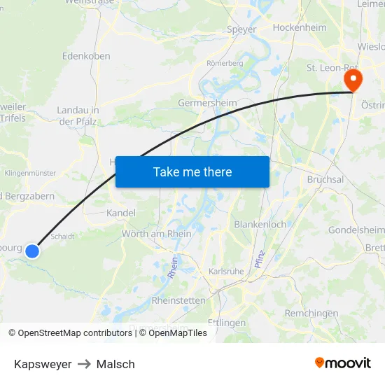 Kapsweyer to Malsch map