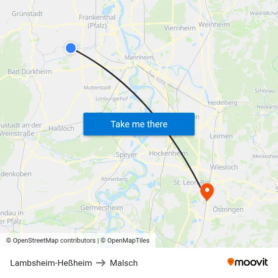 Lambsheim-Heßheim to Malsch map