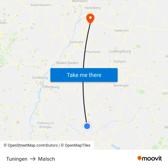 Tuningen to Malsch map