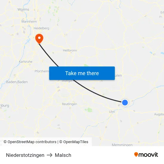 Niederstotzingen to Malsch map