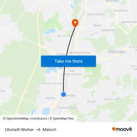 Ubstadt-Weiher to Malsch map