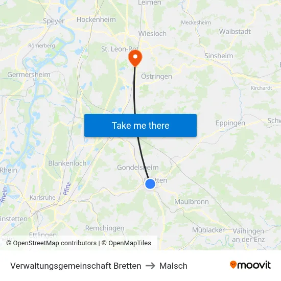 Verwaltungsgemeinschaft Bretten to Malsch map