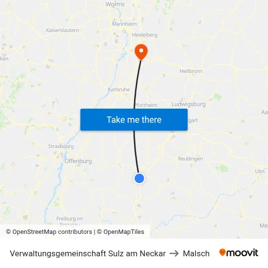 Verwaltungsgemeinschaft Sulz am Neckar to Malsch map