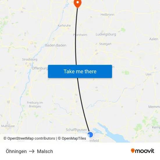 Öhningen to Malsch map