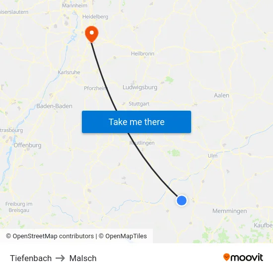 Tiefenbach to Malsch map