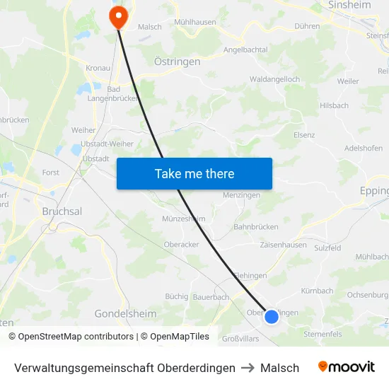 Verwaltungsgemeinschaft Oberderdingen to Malsch map