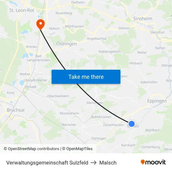 Verwaltungsgemeinschaft Sulzfeld to Malsch map