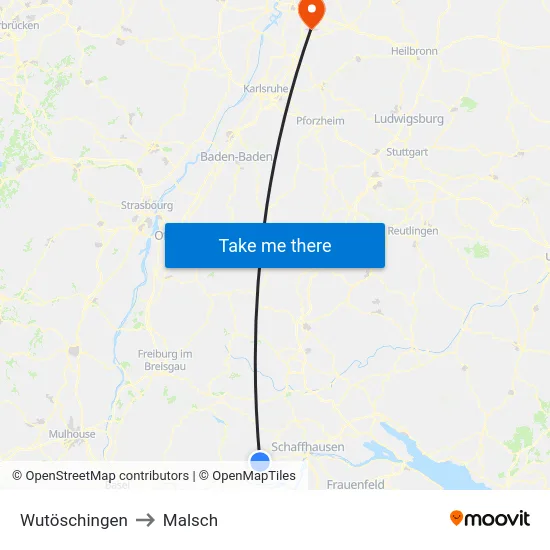 Wutöschingen to Malsch map