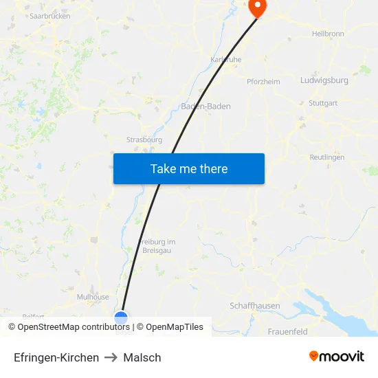 Efringen-Kirchen to Malsch map