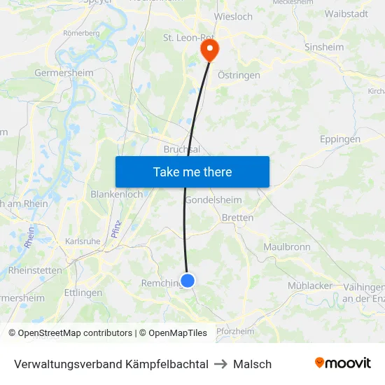 Verwaltungsverband Kämpfelbachtal to Malsch map