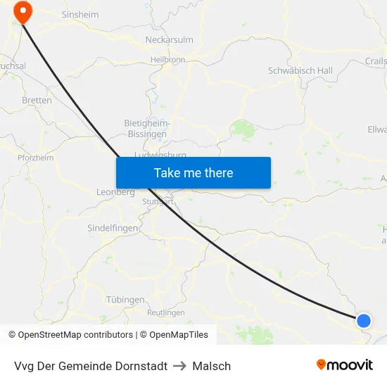 Vvg Der Gemeinde Dornstadt to Malsch map