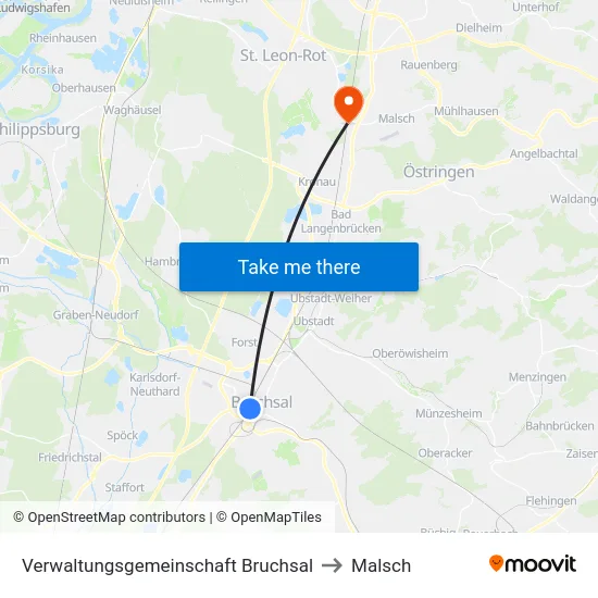 Verwaltungsgemeinschaft Bruchsal to Malsch map