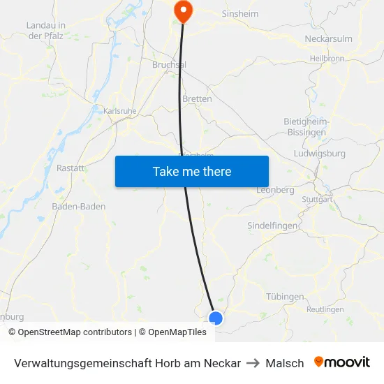 Verwaltungsgemeinschaft Horb am Neckar to Malsch map