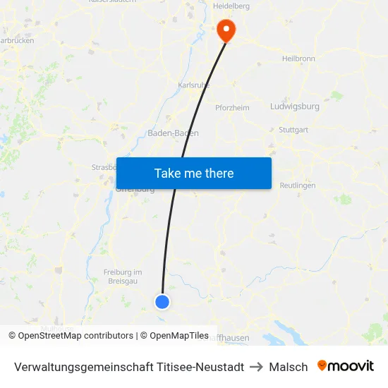 Verwaltungsgemeinschaft Titisee-Neustadt to Malsch map