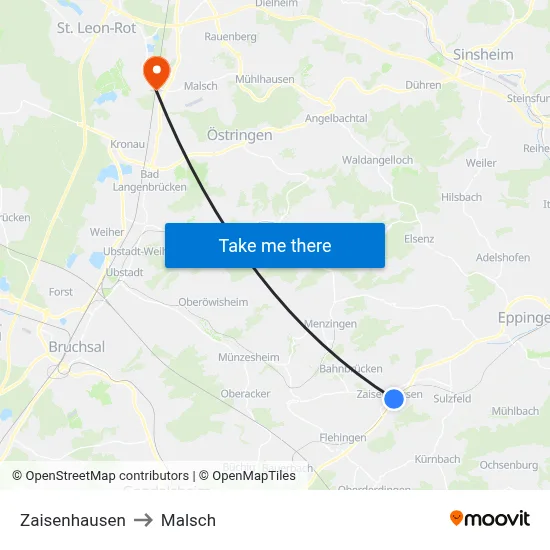 Zaisenhausen to Malsch map