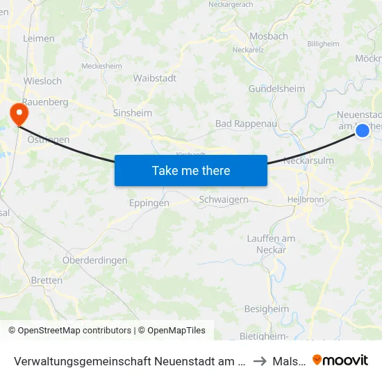 Verwaltungsgemeinschaft Neuenstadt am Kocher to Malsch map