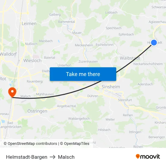 Helmstadt-Bargen to Malsch map