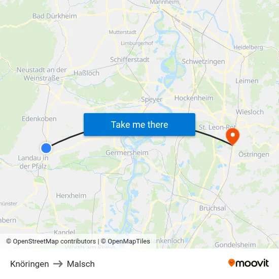 Knöringen to Malsch map