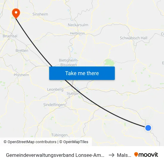 Gemeindeverwaltungsverband Lonsee-Amstetten to Malsch map