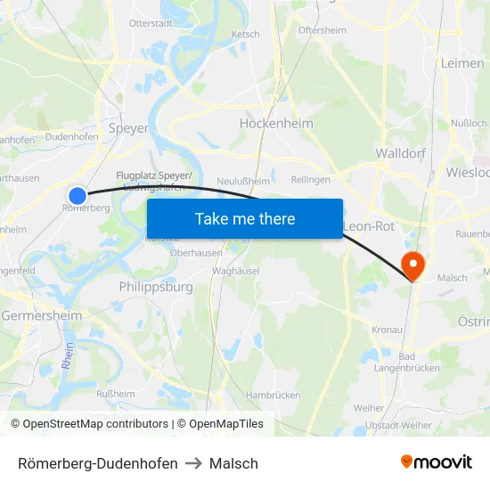 Römerberg-Dudenhofen to Malsch map