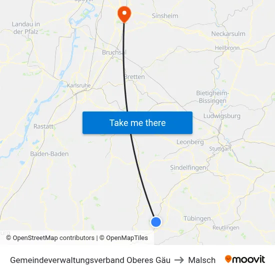 Gemeindeverwaltungsverband Oberes Gäu to Malsch map