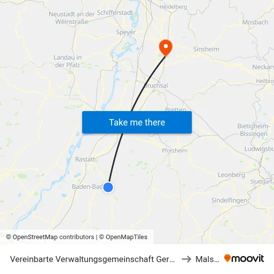 Vereinbarte Verwaltungsgemeinschaft Gernsbach to Malsch map